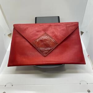 Dame by David Mahler envelope Clutch red leather Vintage snakeskin accent